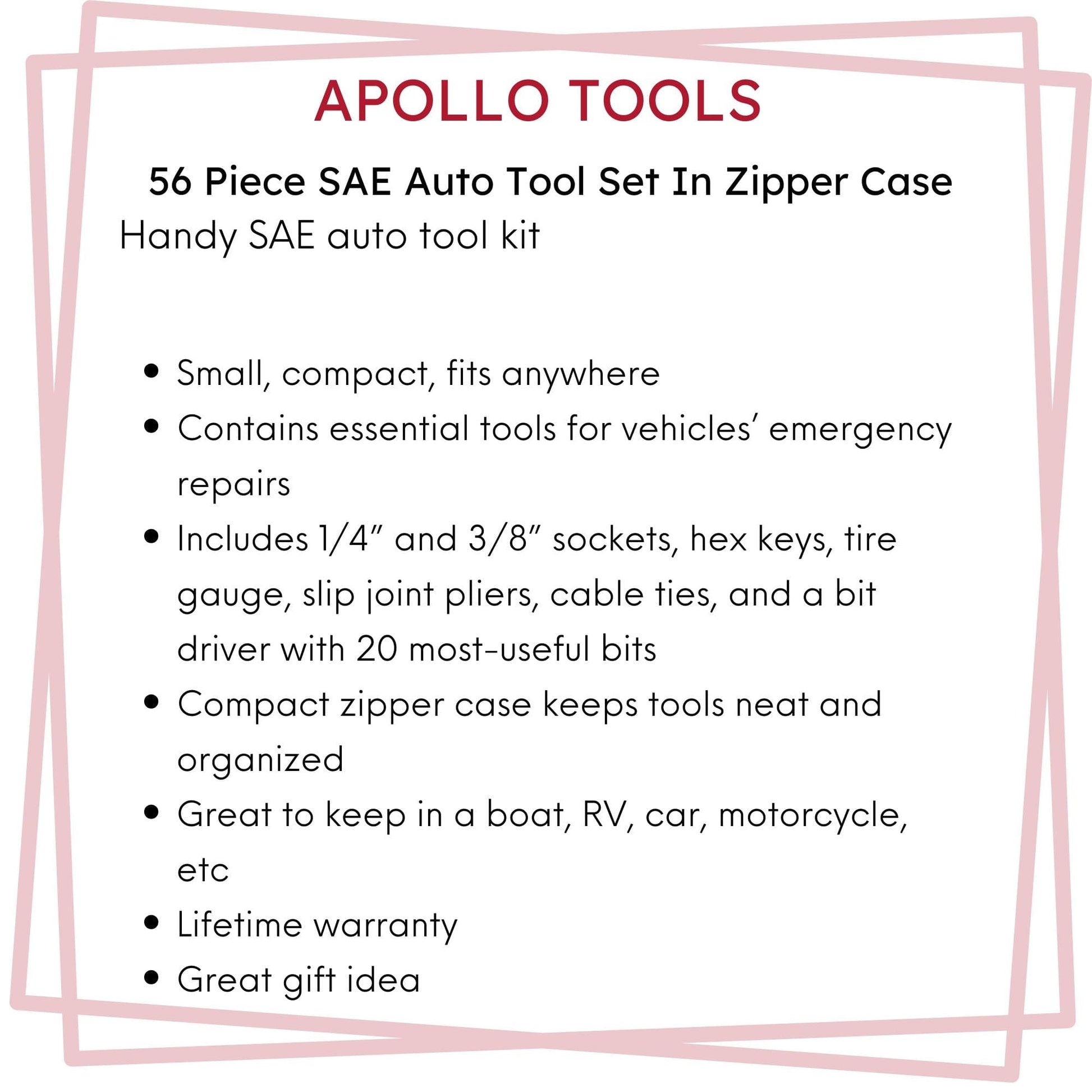 56 Piece SAE Auto Tool Set In Zipper Case - DT9774 by Apollo Tools