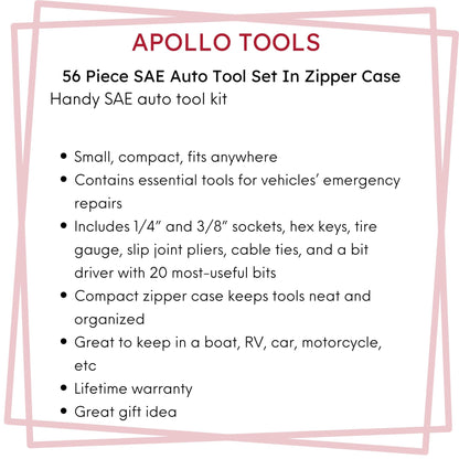 56 Piece SAE Auto Tool Set In Zipper Case - DT9774 by Apollo Tools