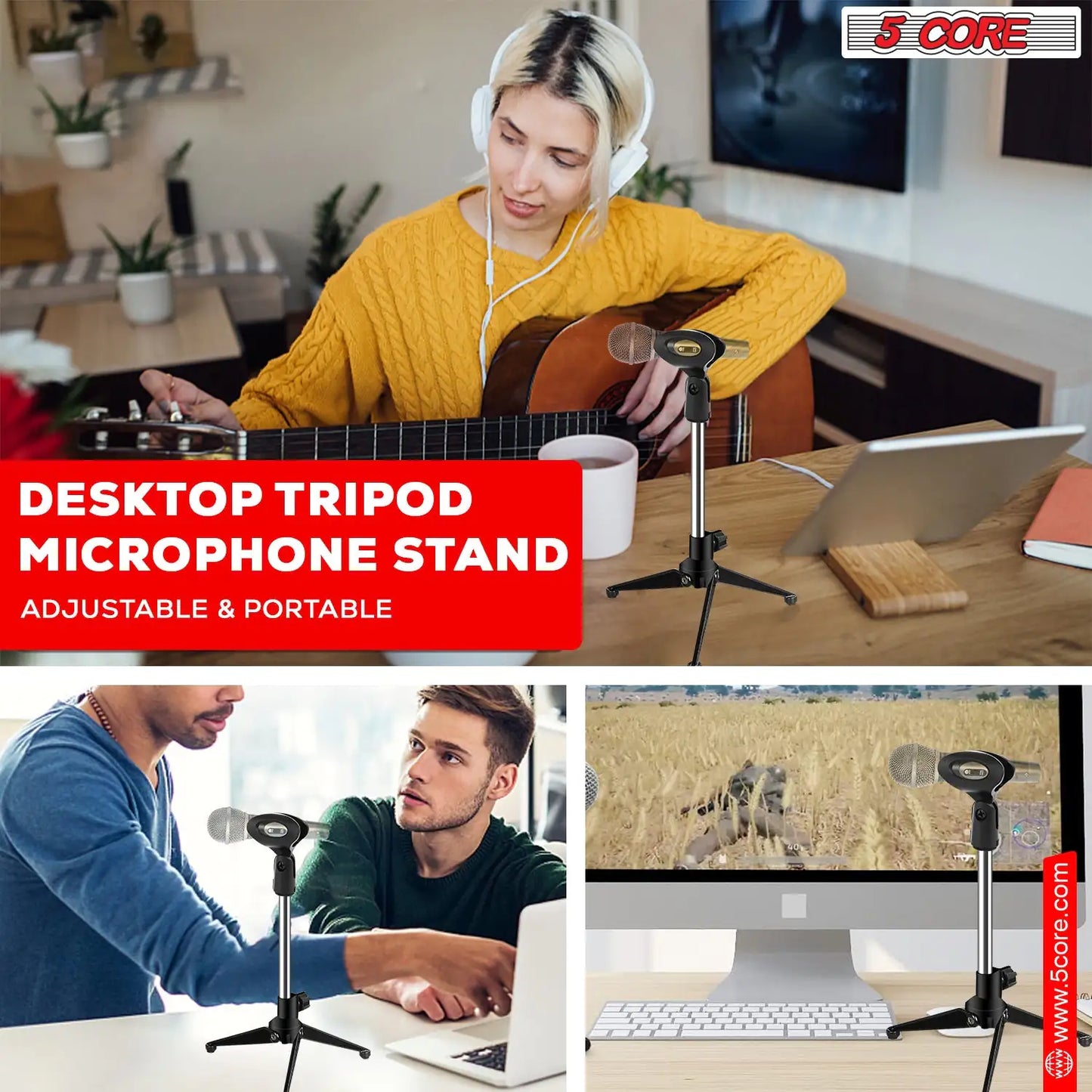 5Core Desktop Mic Stand Tripod Universal Desk Microphone Holder Table Top Stands by Anti Spier