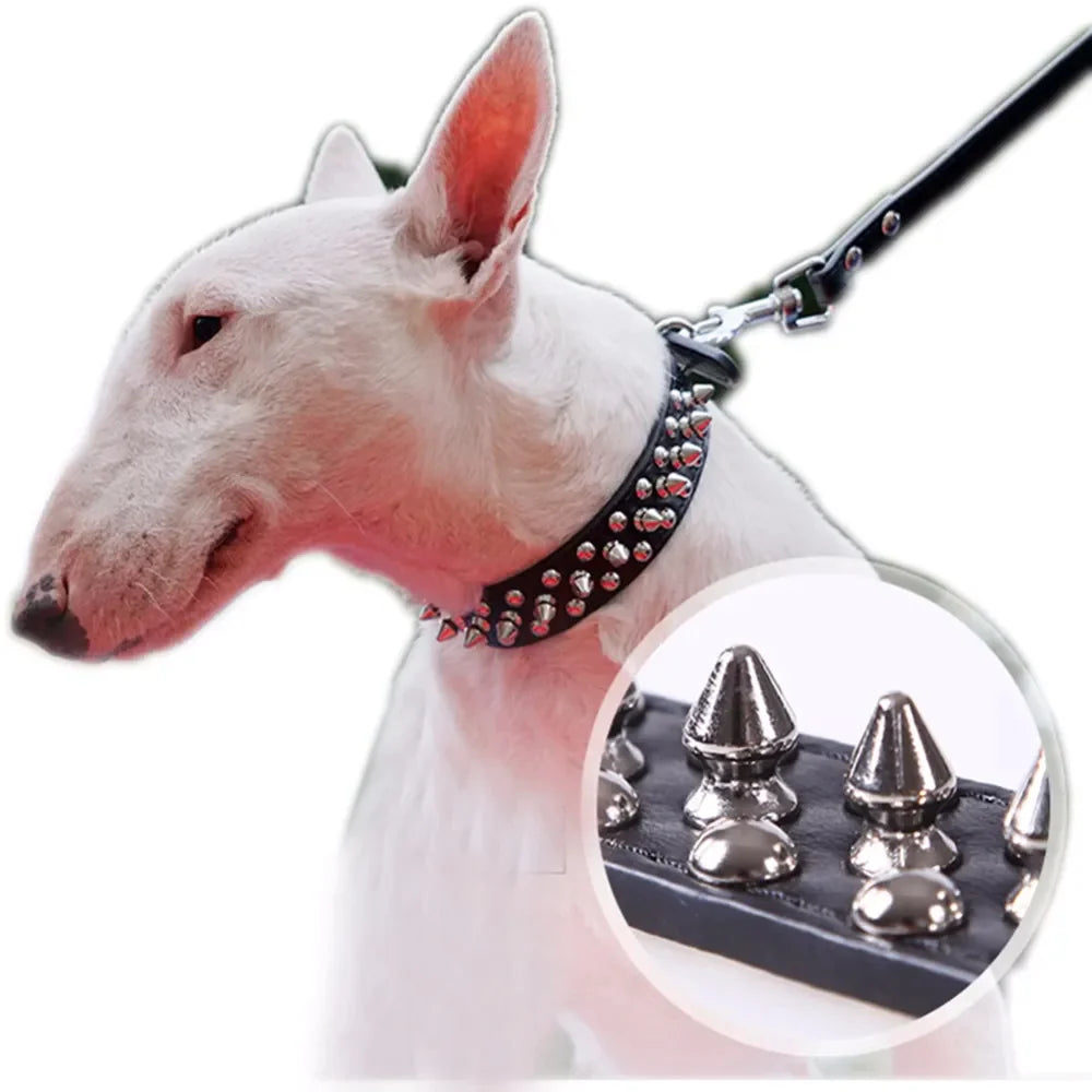 Spiked Studded Leather Dog Collar Rivets Pet Small Large Cat Pit Bull Adjustable by Anti Spier
