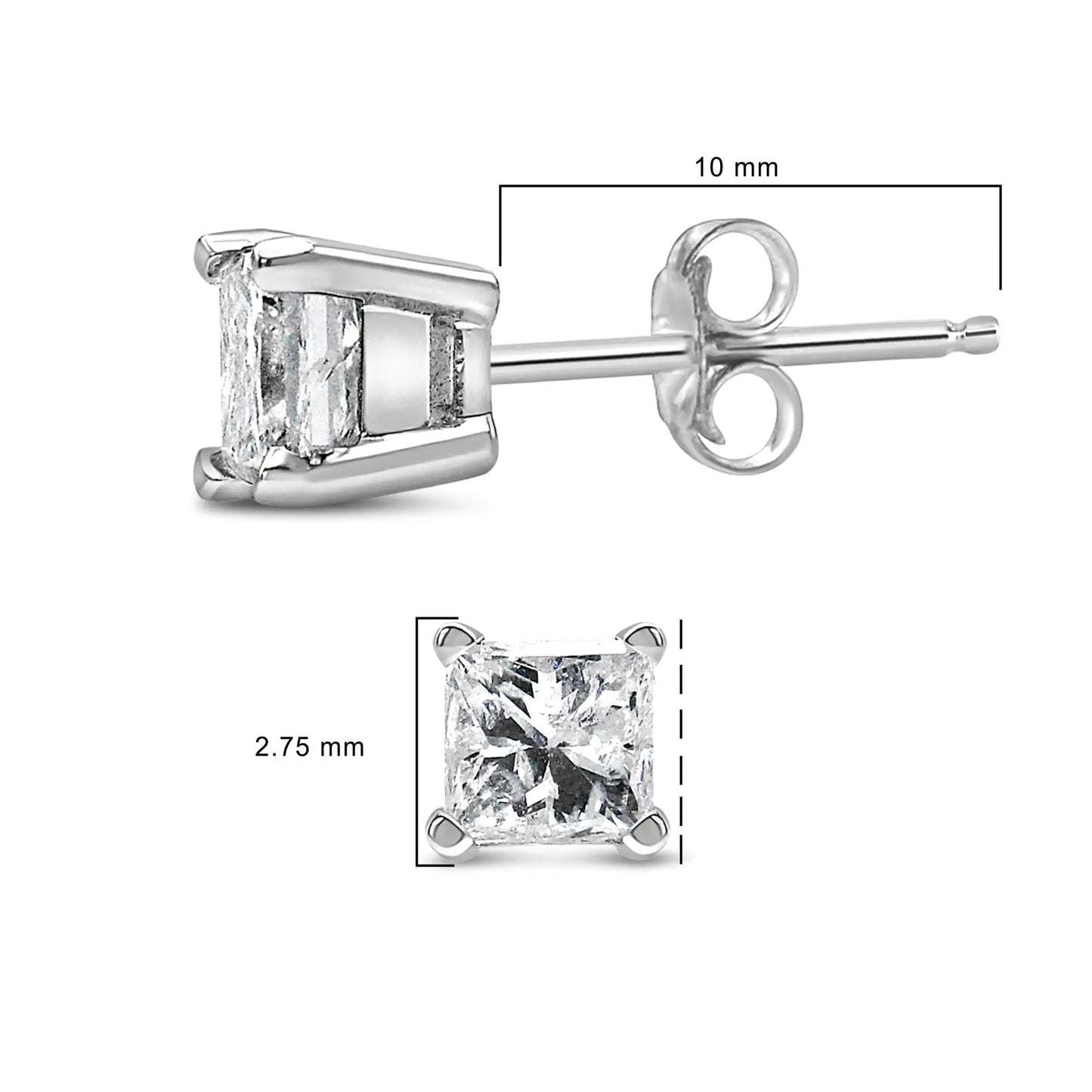 14K White Gold Princess Cut Lab-Grown Diamond Solitaire Stud Earrings (F-G Color, VS2-SI1 Clarity) by Anti Spier
