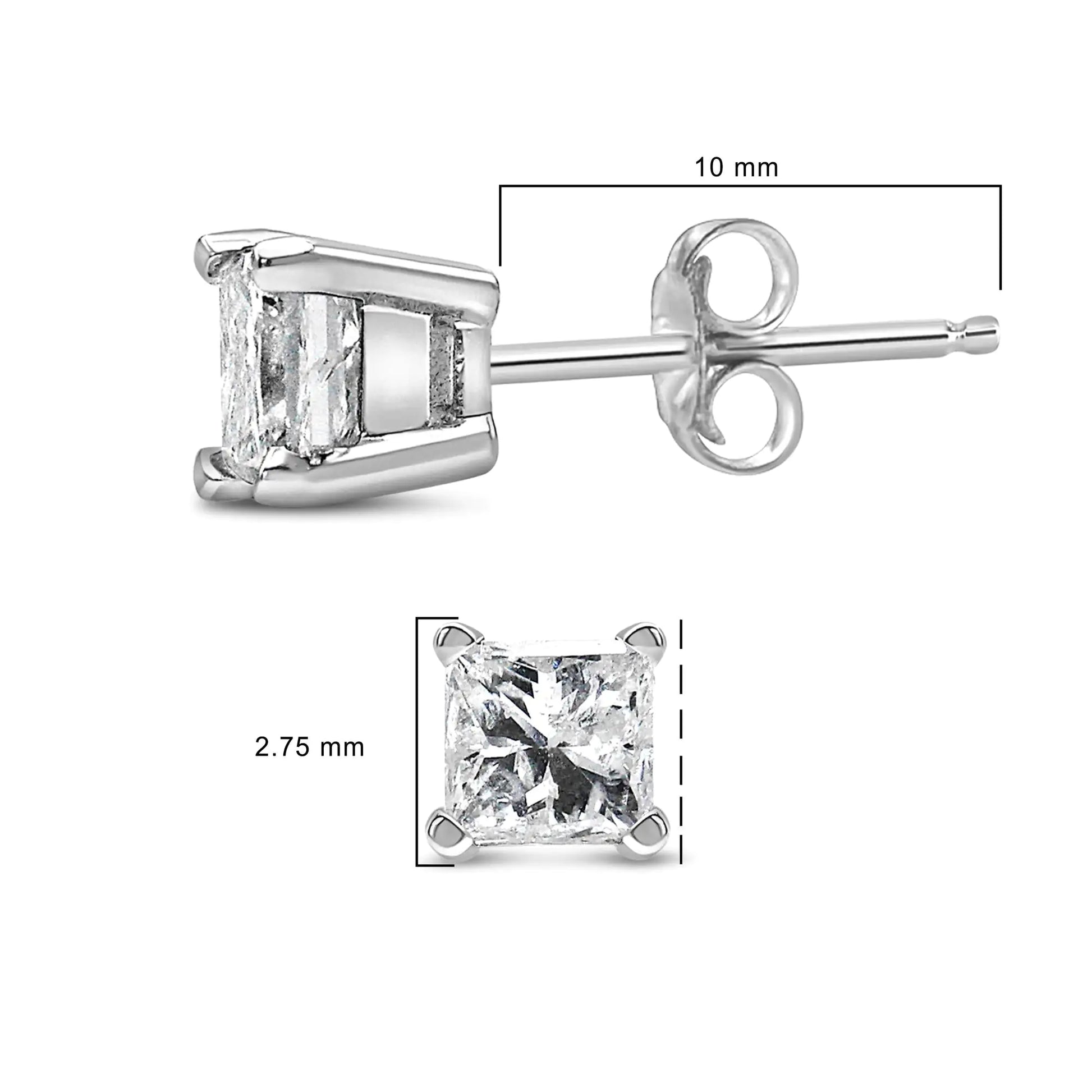 14K White Gold Princess Cut Lab-Grown Diamond Solitaire Stud Earrings (F-G Color, VS2-SI1 Clarity) by Anti Spier