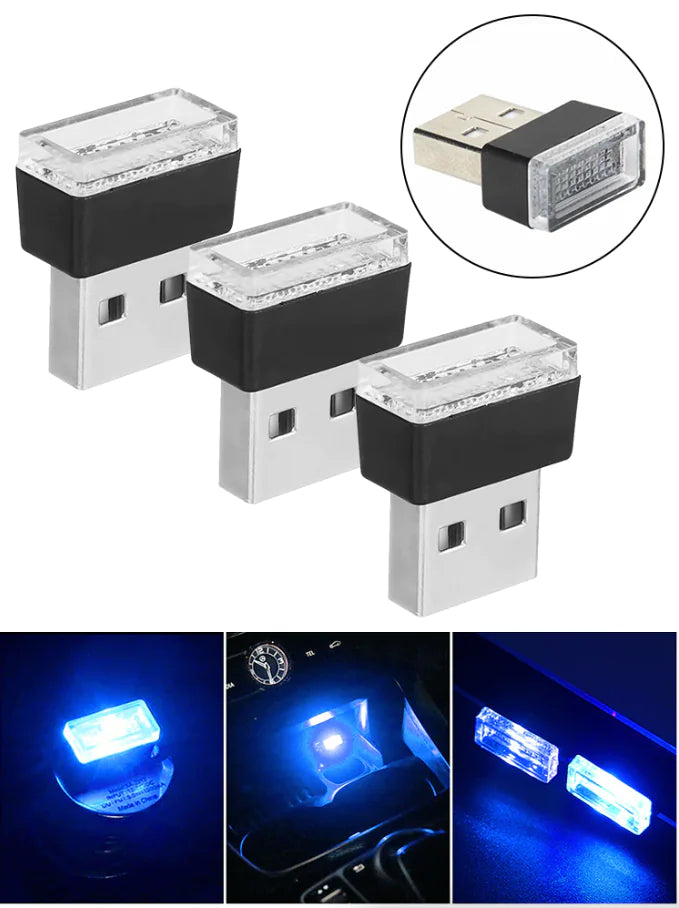 3x Mini Blue LED USB Car Interior Light Neon Atmosphere Ambient Lamp Accessories by Anti Spier