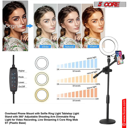 6 inch Ring Light with Cell Phone Stand Adjustable Ring light Angle LED Circle Light w Phone Holder by Anti Spier