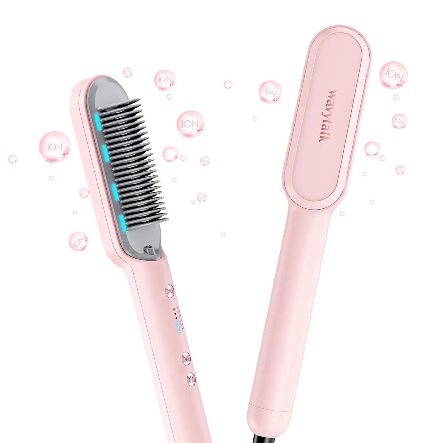 Wavytalk Hair Straightener Brush, Ionic Hair Straightening Comb for Women, Anti-Scald Ceramic Straightening Brush Fast Heating for Home Salon, Dual Voltage Pink. by Anti Spier