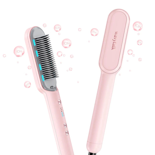 Wavytalk Hair Straightener Brush, Ionic Hair Straightening Comb for Women, Anti-Scald Ceramic Straightening Brush Fast Heating for Home Salon, Dual Voltage Pink. by Anti Spier