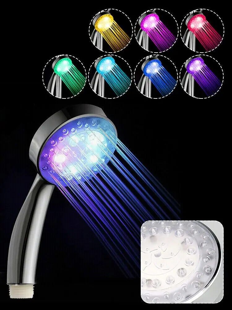 Handheld 7 Color Changing LED Light Water Bath Home Bathroom Shower Head Glow by Anti Spier