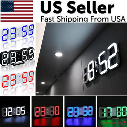 Digital 3D LED Big Wall Desk Alarm Clock Snooze 12/24 Hours Auto Brightness USB by Anti Spier