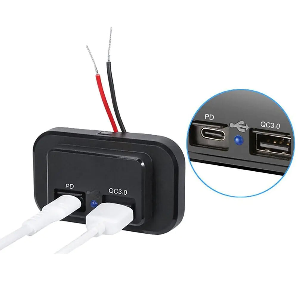 12-24V 4.8A Dual USB PD QC3.0 Car Boat RV Fast Charger Socket LED Power Outlet by Anti Spier