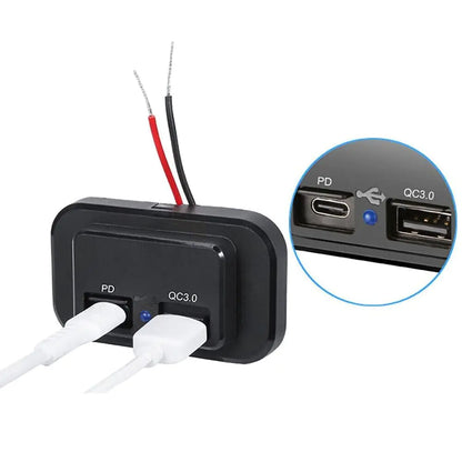 12-24V 4.8A Dual USB PD QC3.0 Car Boat RV Fast Charger Socket LED Power Outlet by Anti Spier