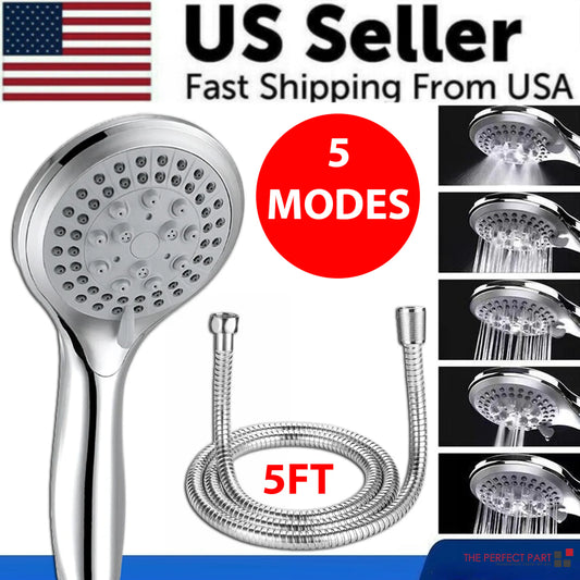 High Pressure Shower Head 5 Settings Handheld Shower Heads Spray With 5 FT Hose by Anti Spier