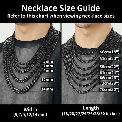 ChainsHouse Stainless Steel Mens Cuban Link Chain, Black/18K Gold Miami Cuban Chain Necklace, 5/7/9mm/12mm Width, No Tarnish& Durable Hip Hop Mens Jewelry, 18"-30", Send Gift Box 20 inches d. 12mm width-black by Anti Spier