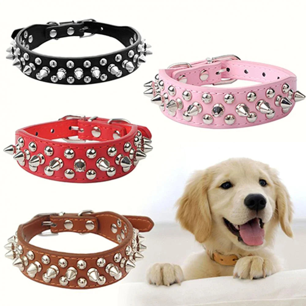 Spiked Studded Leather Dog Collar Rivets Pet Small Large Cat Pit Bull Adjustable by Anti Spier