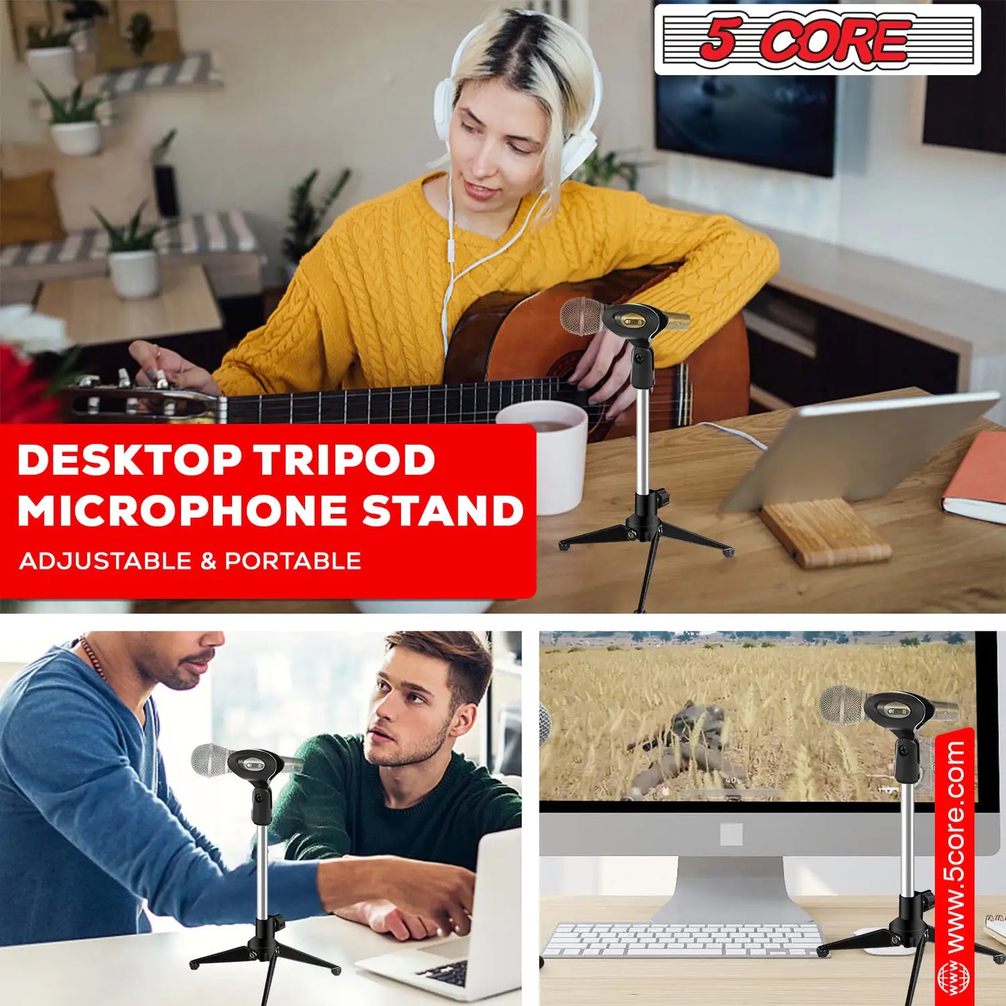5Core Desktop Mic Stand Tripod Universal Desk Microphone Holder Table Top Stands by Anti Spier