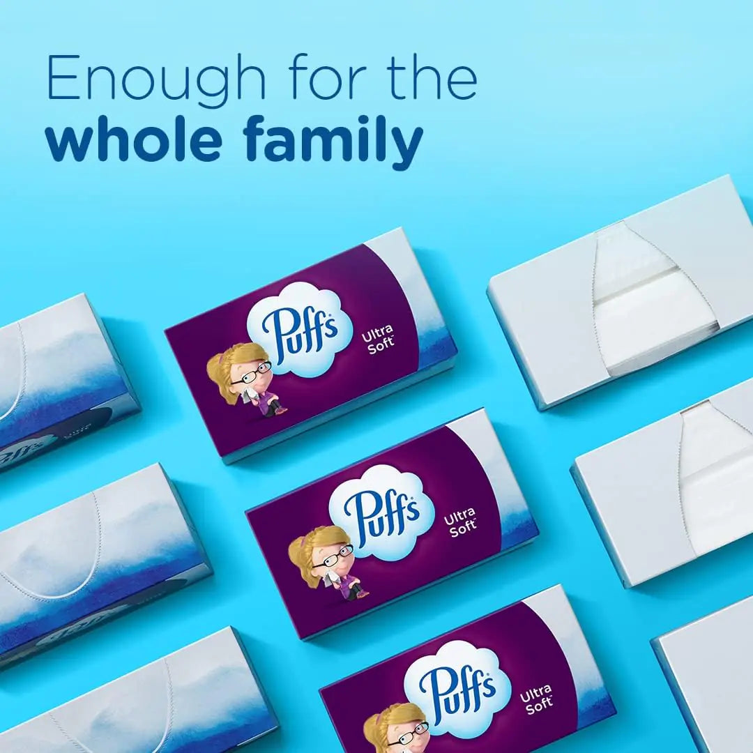 Puffs Ultra Soft Non-Lotion Facial Tissue, 8 Family Boxes, 124 Facial Tissues per Box 124 Count (Pack of 8) by Anti Spier