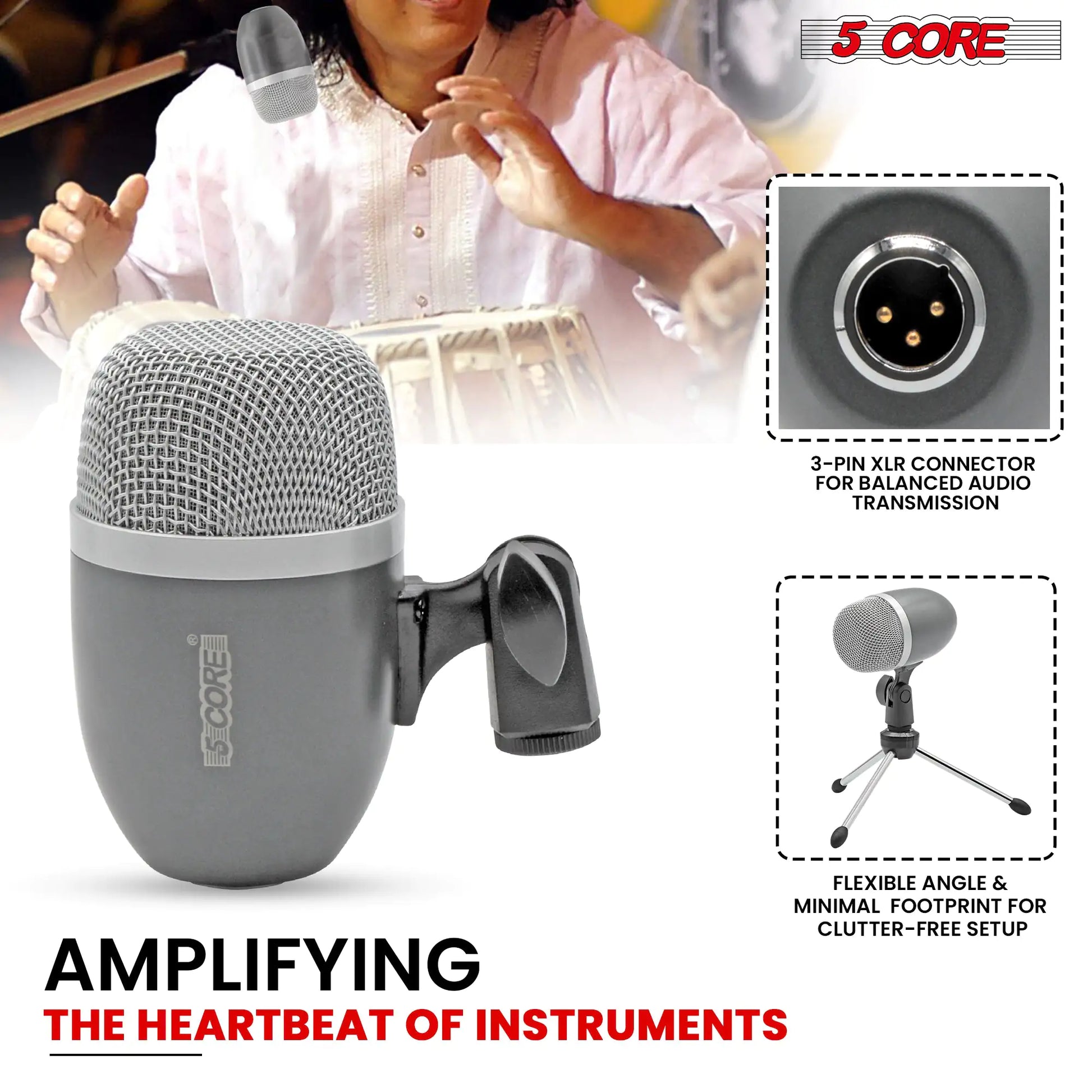5Core Tabla Microphone Set Uni-Directional XLR Kick Snare Bayan Dayan Instrument Mic by Anti Spier