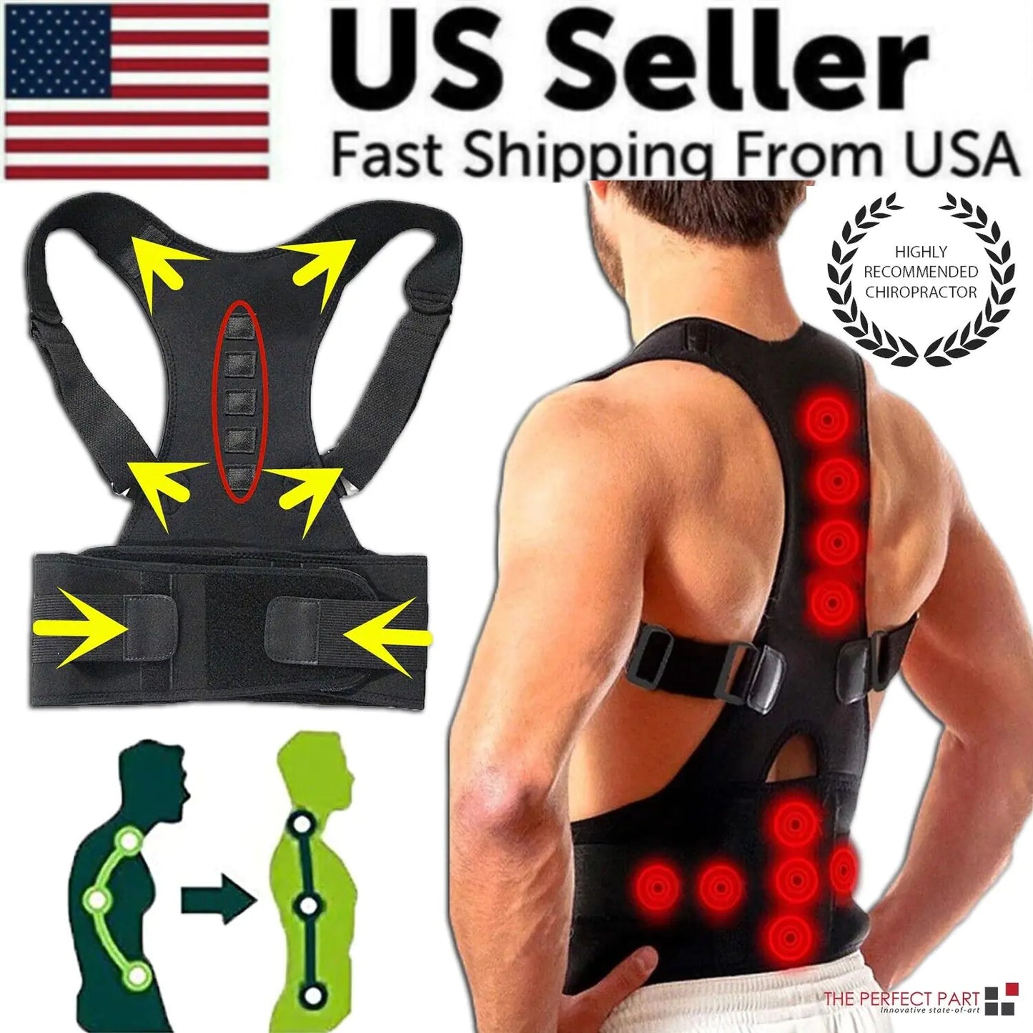 Posture Corrector Support Magnetic Back Shoulder Brace Belt Band For Men Women by Anti Spier