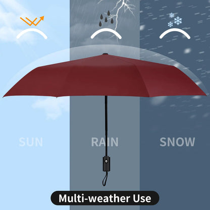 Yoobure Windproof Travel Umbrella, Automatic Umbrellas for Rain, Portable & Compact Umbrella for Backpack, Sun Umbrella for Walking, Folding Small Umbrella for Car, Lightweight Strong UV Protection Auto-Burgundy Red by Anti Spier