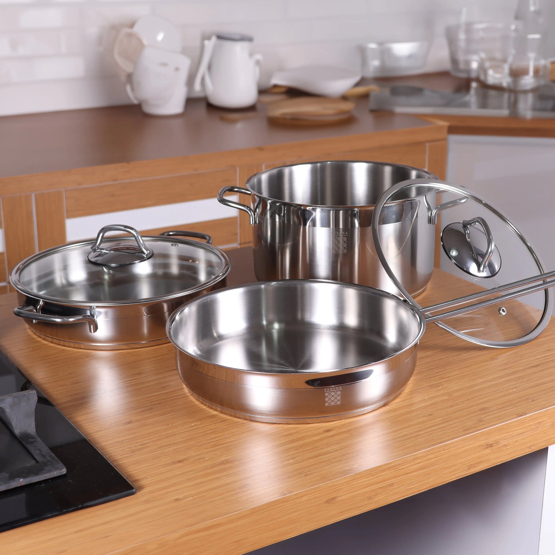 Serenk Modernist 5 Piece Stainless Steel Pots and Pan Set by Anti Spier