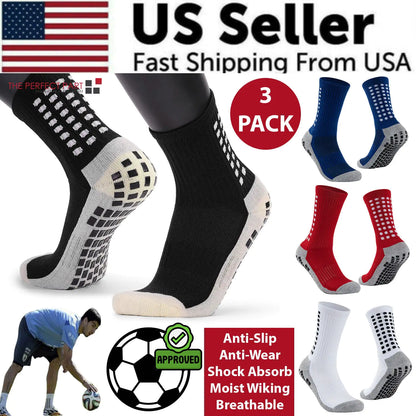 3 Pair Sport Socks Anti Slip W/ Grip Soccer Men Football Basketball Sock Premium by Anti Spier
