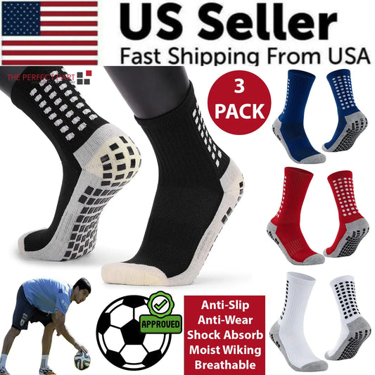 3 Pair Sport Socks Anti Slip W/ Grip Soccer Men Football Basketball Sock Premium by Anti Spier