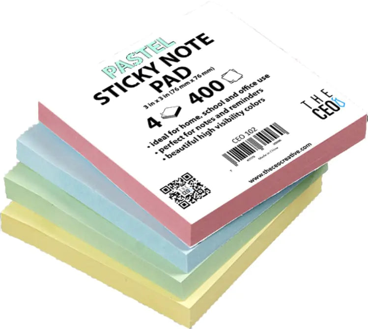 100 Ct. 3x3 Pastel Stick On Notes (4/Pack) – Sticky Notes by Anti Spier