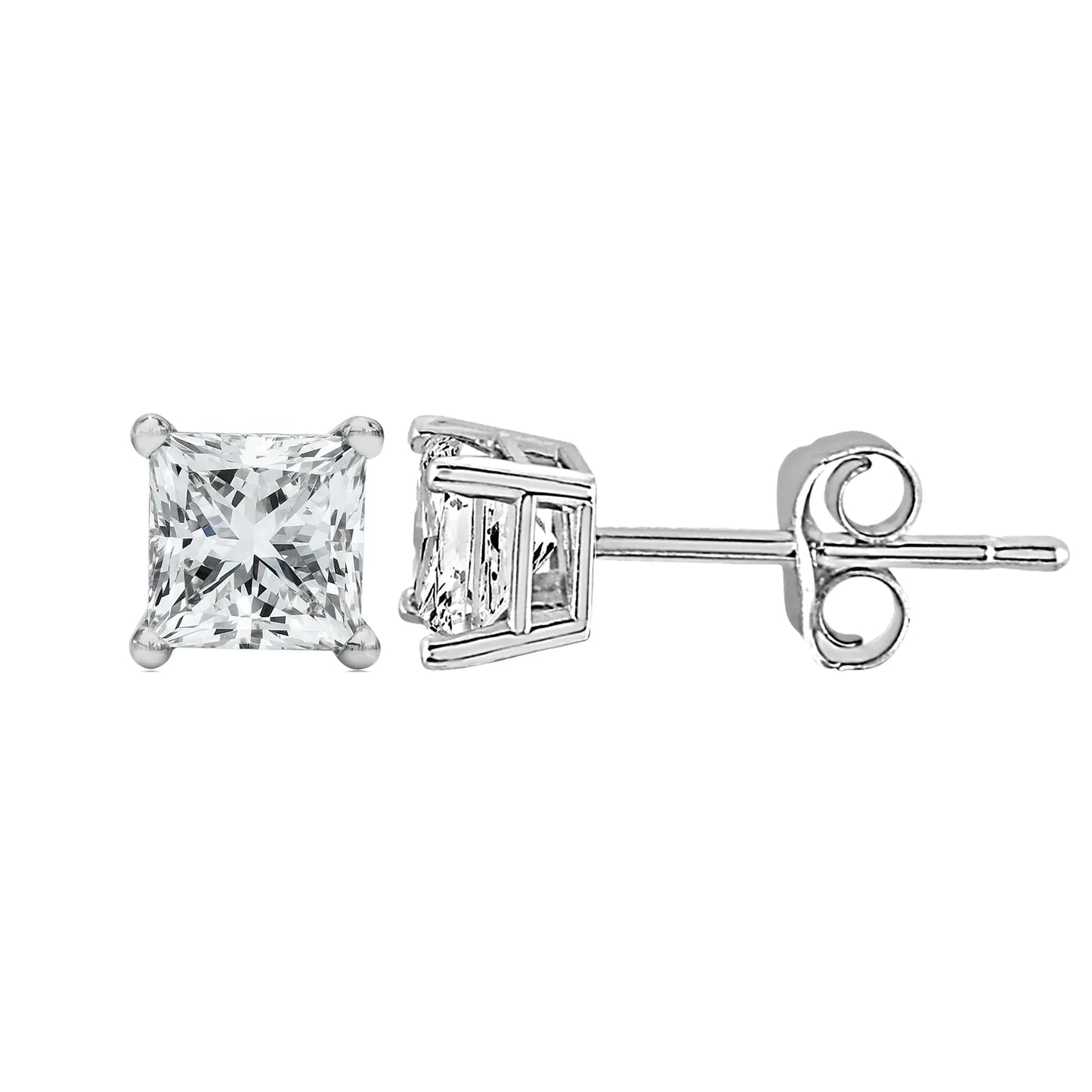 14K White Gold Princess Cut Lab-Grown Diamond Solitaire Stud Earrings (F-G Color, VS2-SI1 Clarity) by Anti Spier