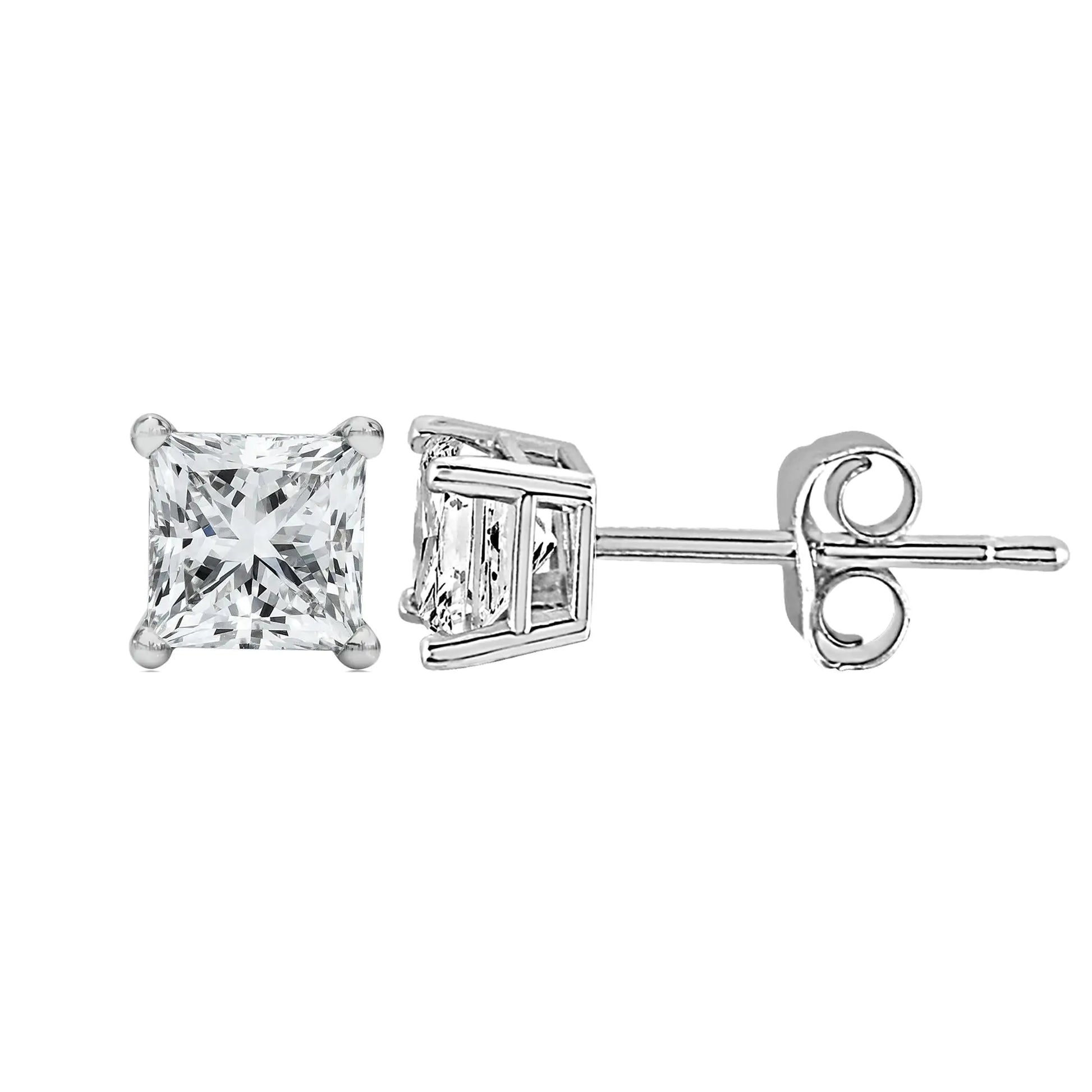 14K White Gold Princess Cut Lab-Grown Diamond Solitaire Stud Earrings (F-G Color, VS2-SI1 Clarity) by Anti Spier