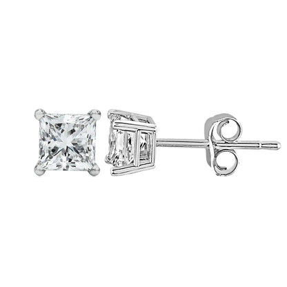 14K White Gold Princess Cut Lab-Grown Diamond Solitaire Stud Earrings (F-G Color, VS2-SI1 Clarity) by Anti Spier