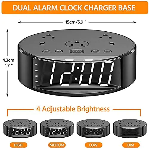 Bedside Table Lamp Alarm Clock Charging - 3 Brightness Level by Anti Spier