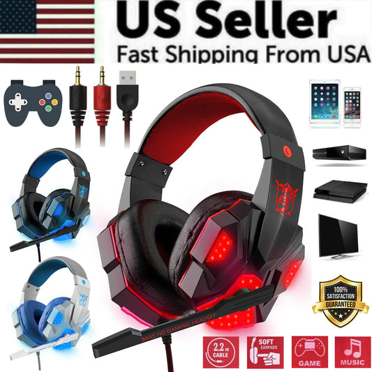 3.5mm Gaming Headset Mic LED Headphones Stereo Bass Surround For PC PS4 Xbox One by Anti Spier