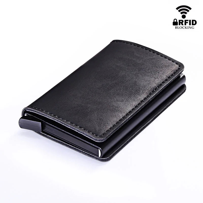 RFID Lock Vintage Automatic Leather Credit Card Holder by Anti Spier