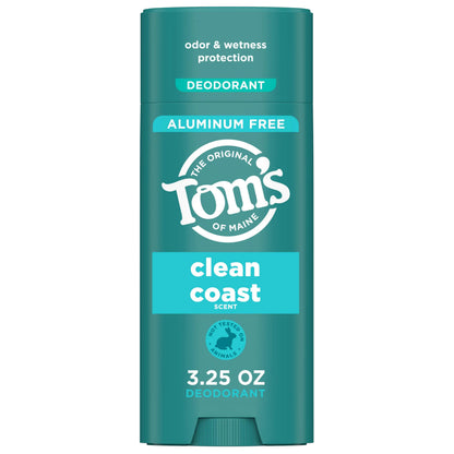 Tom’s of Maine Clean Coast Aluminum Free Natural Deodorant For Women & Men | Goes on Clear | Odor & Wetness Protection | Naturally Derived and Moisture-Locking Ingredients | 3.25 oz 3.25 Ounce (Pack of 1) by Anti Spier