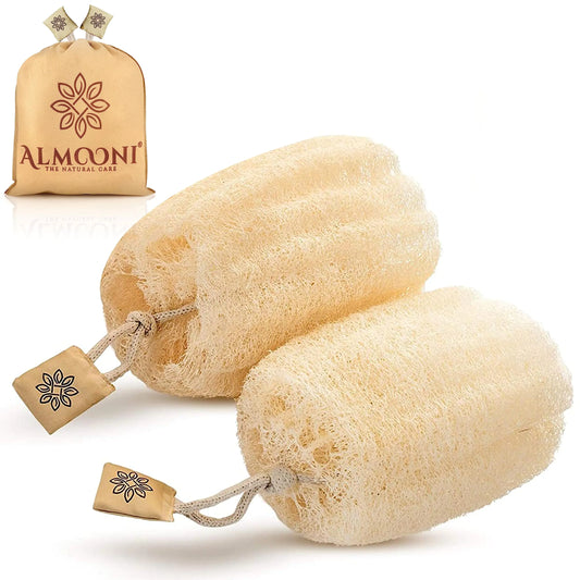 Almooni Egyptian Loofah Exfoliating Body Scrubber, Natural Real Egyptian Shower Loofah Sponge Body Scrubber for Women and Men, for Body and Face That Will Get You Clean - 2 Count (1 Pack) 2 Count (Pack of 1) by Anti Spier