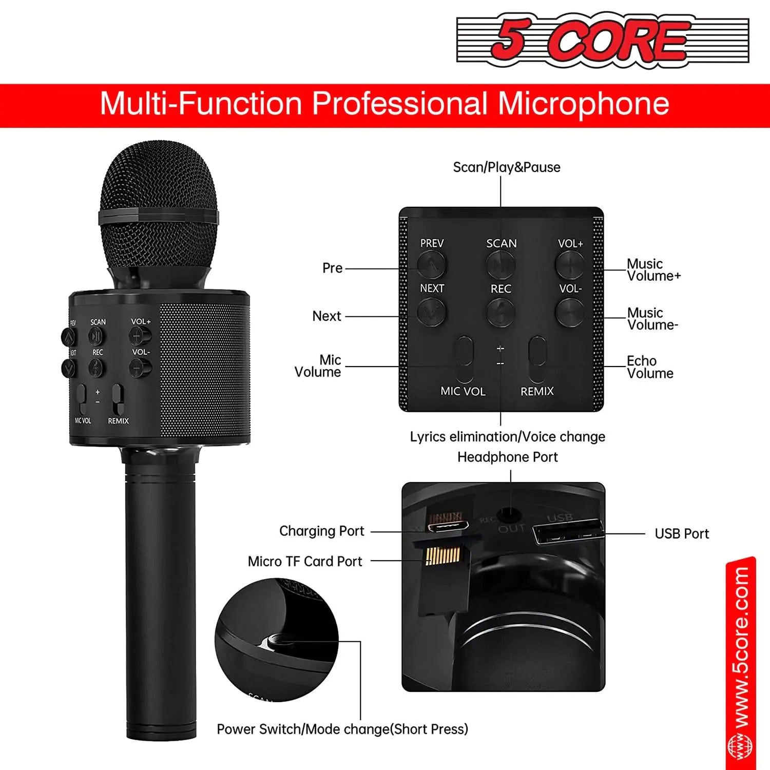 5Core Wireless Karaoke Microphone Bluetooth Mic Portable Handheld Microfonos Inalambricos by Anti Spier