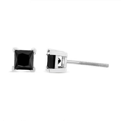 14K White Gold Princess-Cut Treated Black Diamond Classic 4-Prong Stud Earrings by Anti Spier
