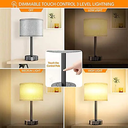 Bedside Table Lamp Alarm Clock Charging - 3 Brightness Level by Anti Spier