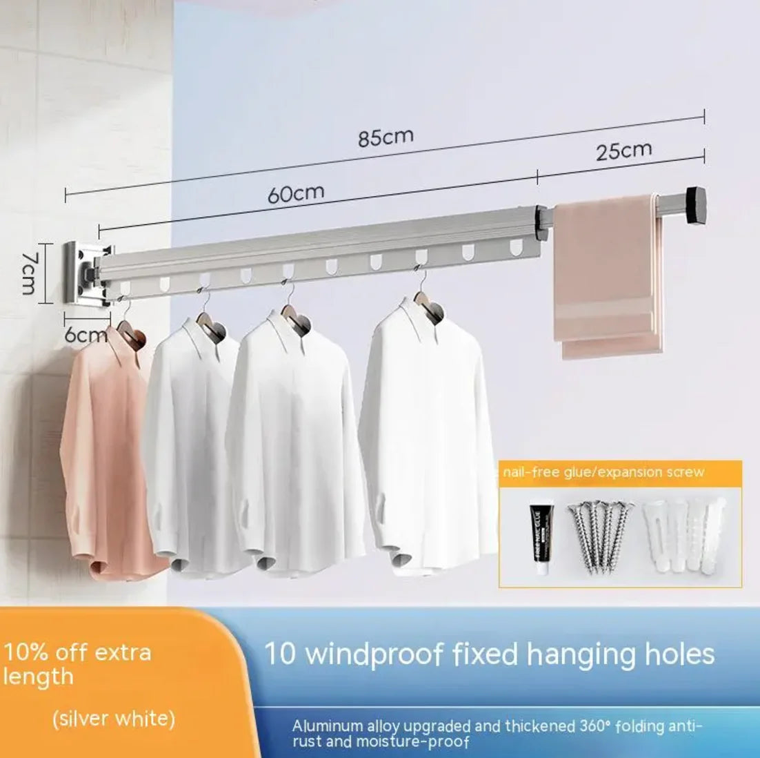 Retractable Aluminum Suction Cup Clothes Hanger by Anti Spier