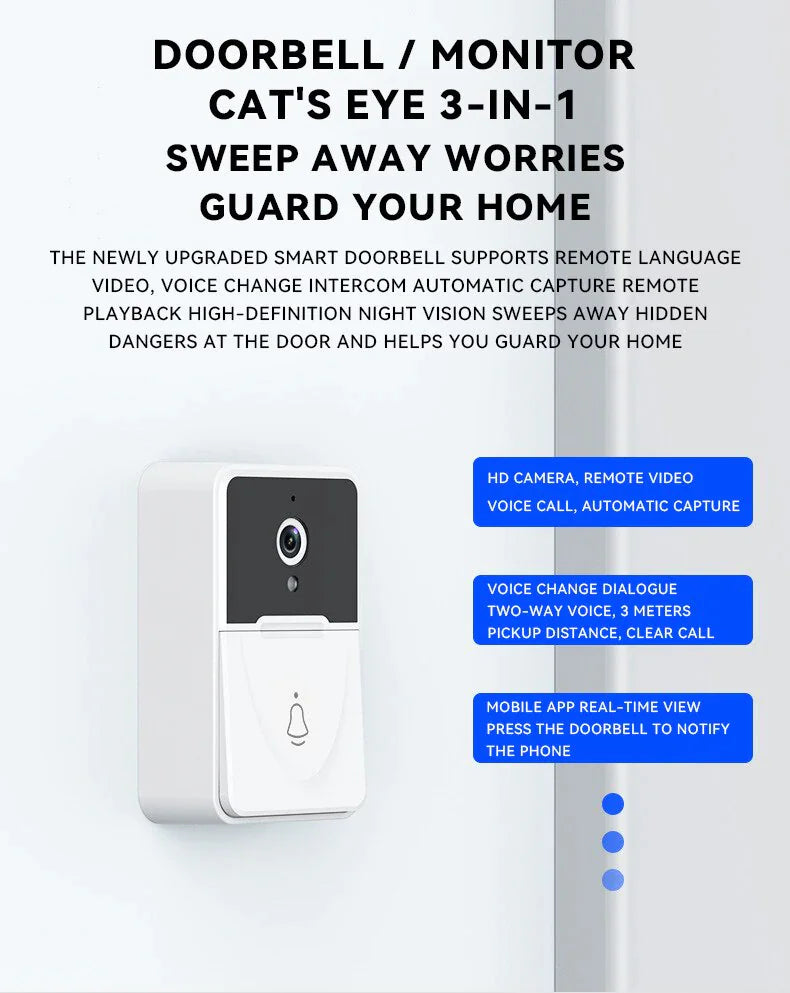 Wireless Security WiFi Smart Doorbell Intercom Video Camera Bell Chime Door Ring by Anti Spier