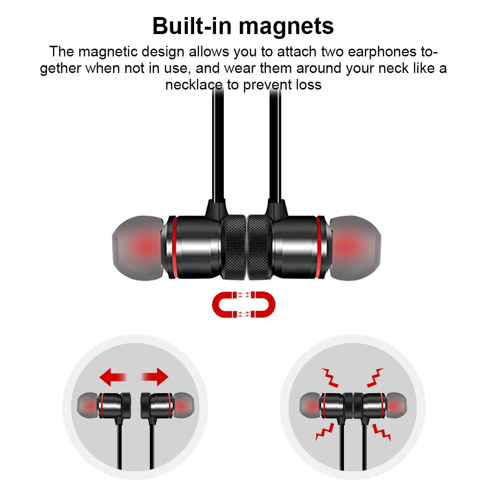 Wireless earphones Neckband Magnetic Sports 4.1 Bluetooth Earphone Stereo Earbuds Music Metal Headphones With Mic For All Phones by Anti Spier