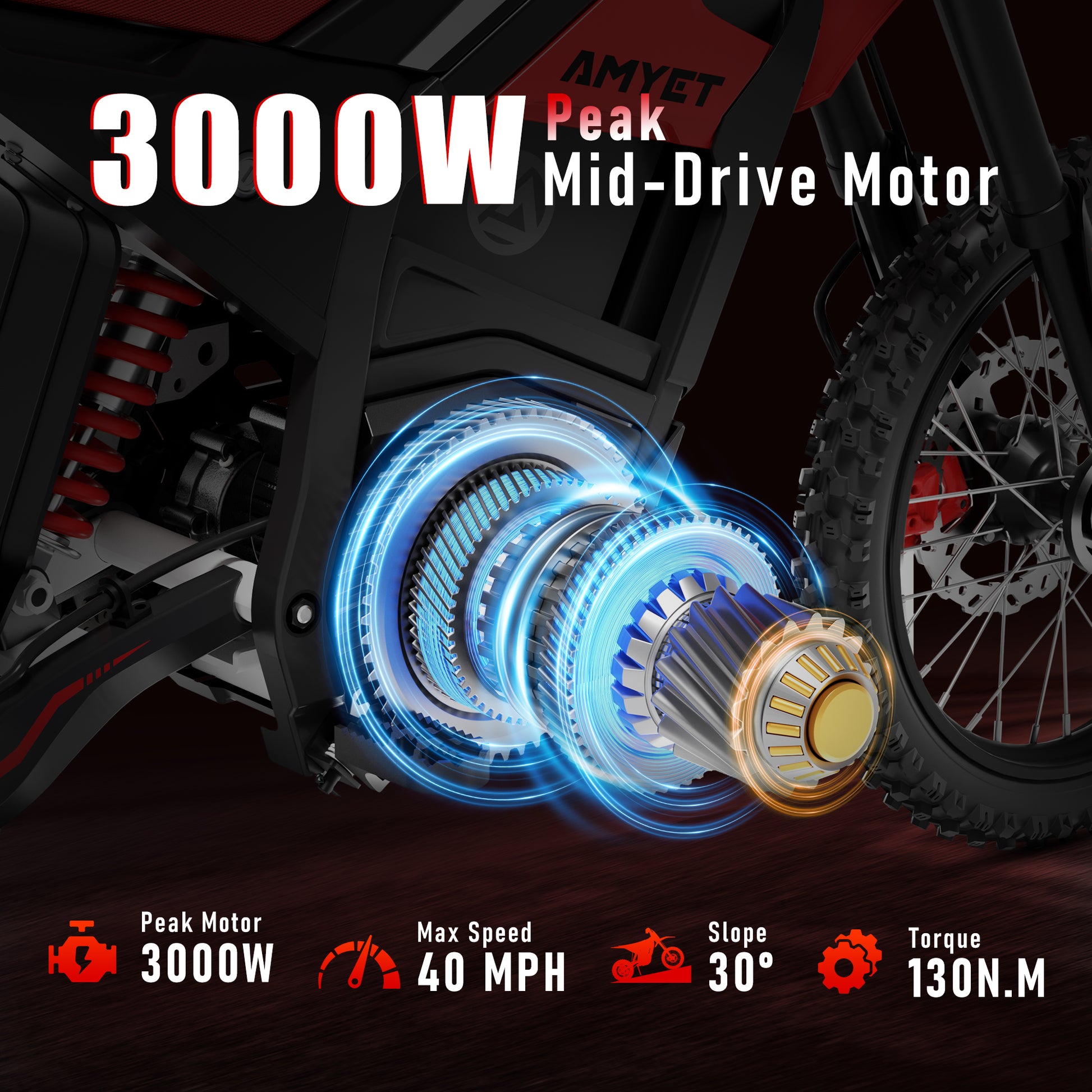 AMYET AMYETVT300 E Motorbike 48V 23.4AH Hydraulic Brake 3000w Powerful Electric EV Dirt Bike Ebike off Road Motorcycle
