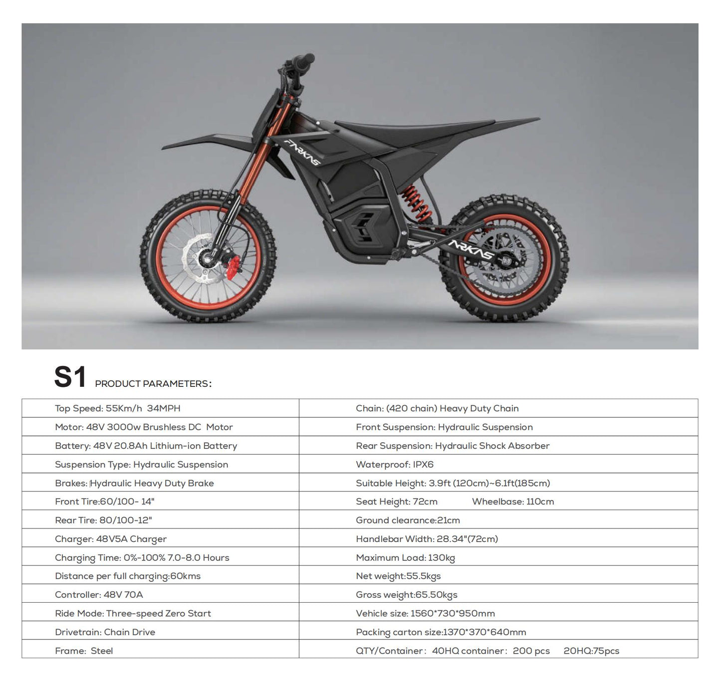 OEM High Performance Dirt Bike Electric 48V Electric Dirt Bike Full Size Adult Enduro Motocross Motorcycle for Terrain R