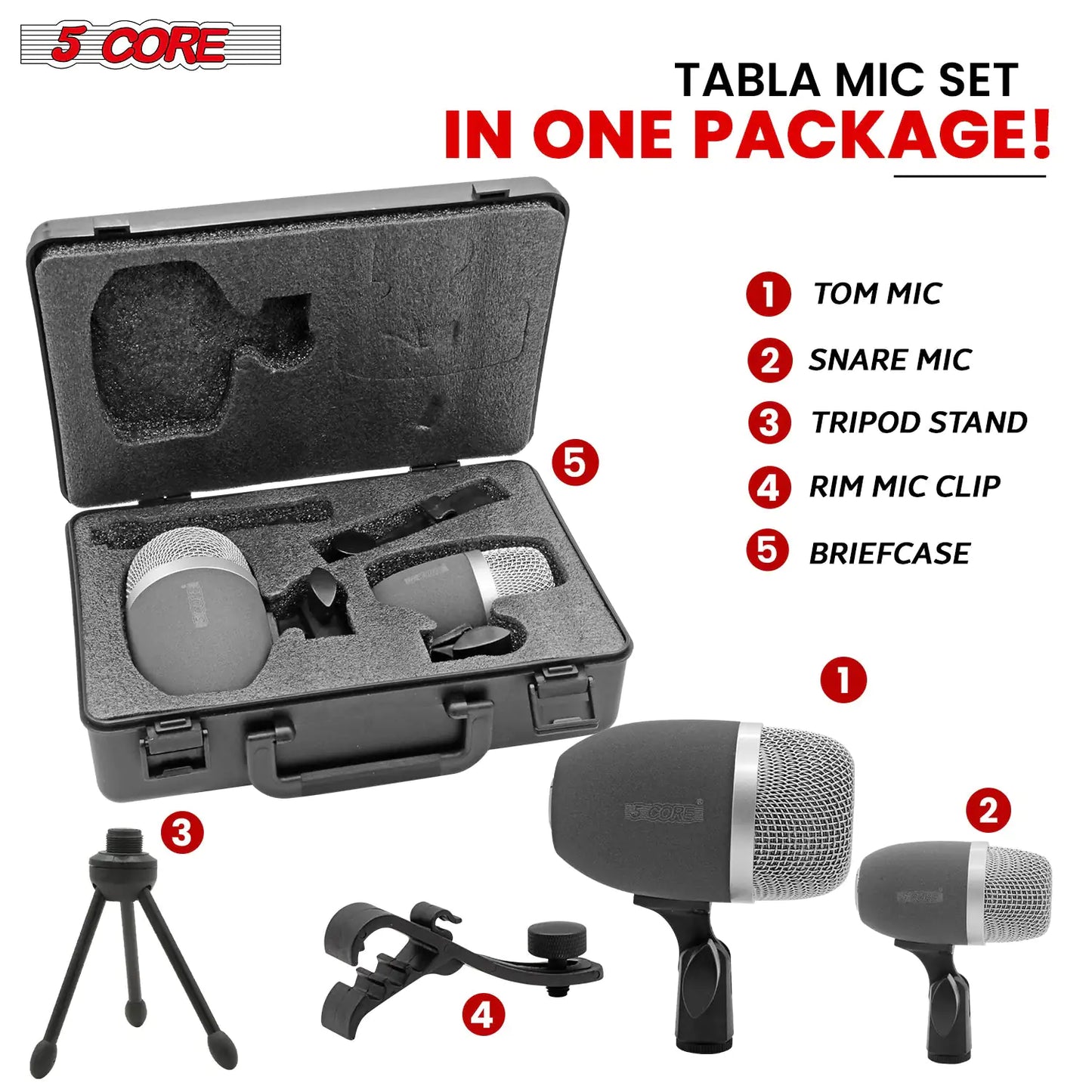 5Core Tabla Microphone Set Uni-Directional XLR Kick Snare Bayan Dayan Instrument Mic by Anti Spier