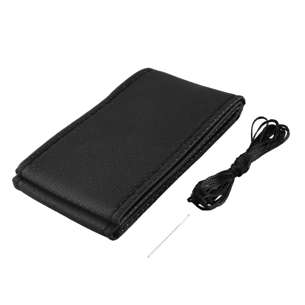 Genuine Leather DIY Car Steering Wheel Cover Anti-slip For 15"/38 cm Black US by Anti Spier