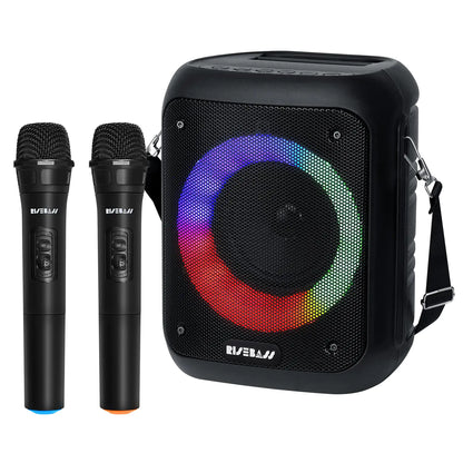 Risebass Portable Karaoke Machine with 2 Wireless Microphones - Bluetooth Rechargeable Speaker with USB/SD/TF Card Support, AUX-in, Tripod Screw Mount and Phone Slot. by Anti Spier