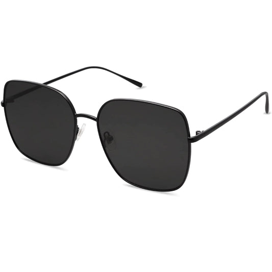 SOJOS Trendy Oversized Square Metal Frame Sunglasses for Women Men Flat Mirrored Lens UV Protection Sunglasses SJ1146 Black/Grey by Anti Spier