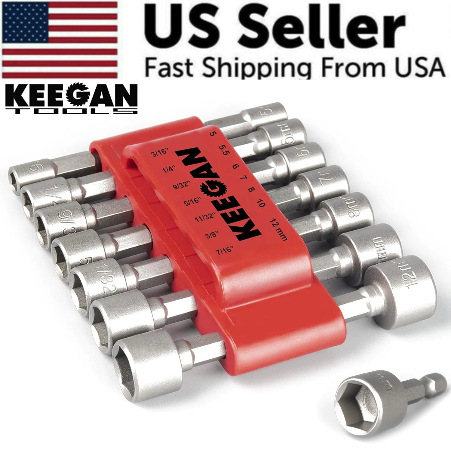 14 PCS Power Nut Driver Bit Set Quick Change MM & SAE Impact 1/4" Hex Shank USA by Anti Spier