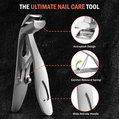 BEZOX Angled Head Nail Clippers for Seniors - Ergonomic Toenail Clipper for Thick Nails, Premium Steel Nail Cutter Trimmer with Catcher for Men and Women - Silver Small Sand Silver by Anti Spier