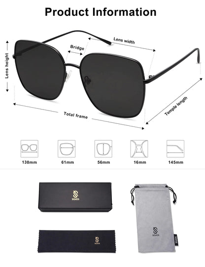 SOJOS Trendy Oversized Square Metal Frame Sunglasses for Women Men Flat Mirrored Lens UV Protection Sunglasses SJ1146 Black/Grey by Anti Spier