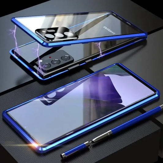 Samsung Galaxy Note 20 Tempered Glass Built-in Magnet Metal Bumper Case by Anti Spier